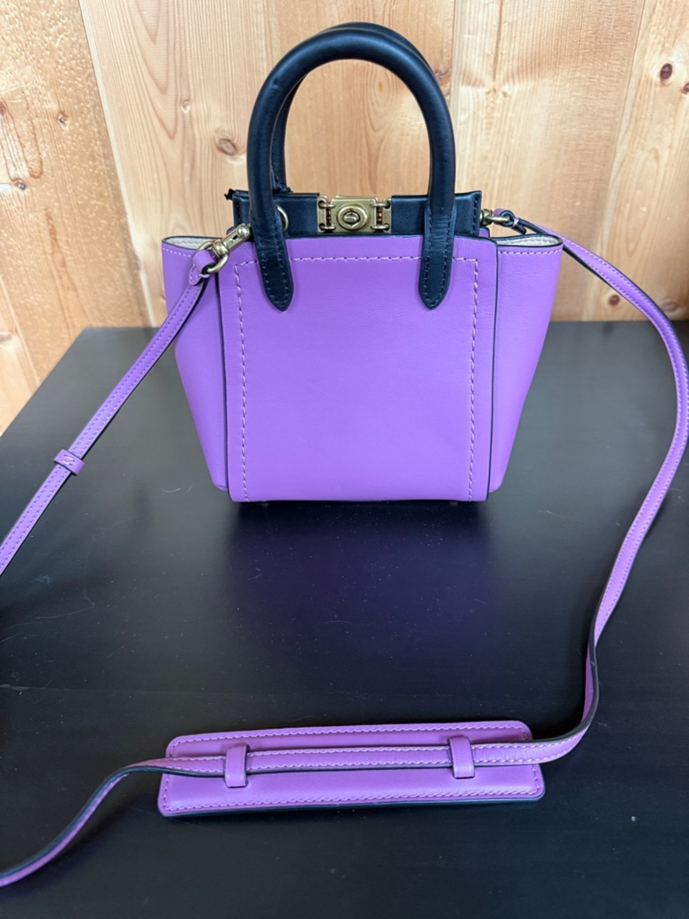 Purple Mini Tote Handbag with Black Handles - Picture 3 of 13